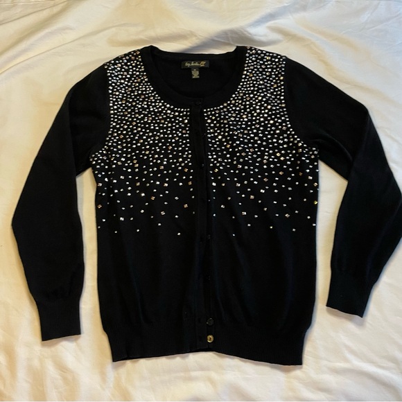 Black Cardigan with Embellished Gradient Design - Picture 1 of 4